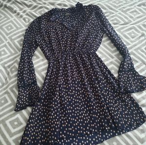 The Fifth Label Navy Blue Polka Dot Long Sleeve Ruffle Dress Pleated Size Small